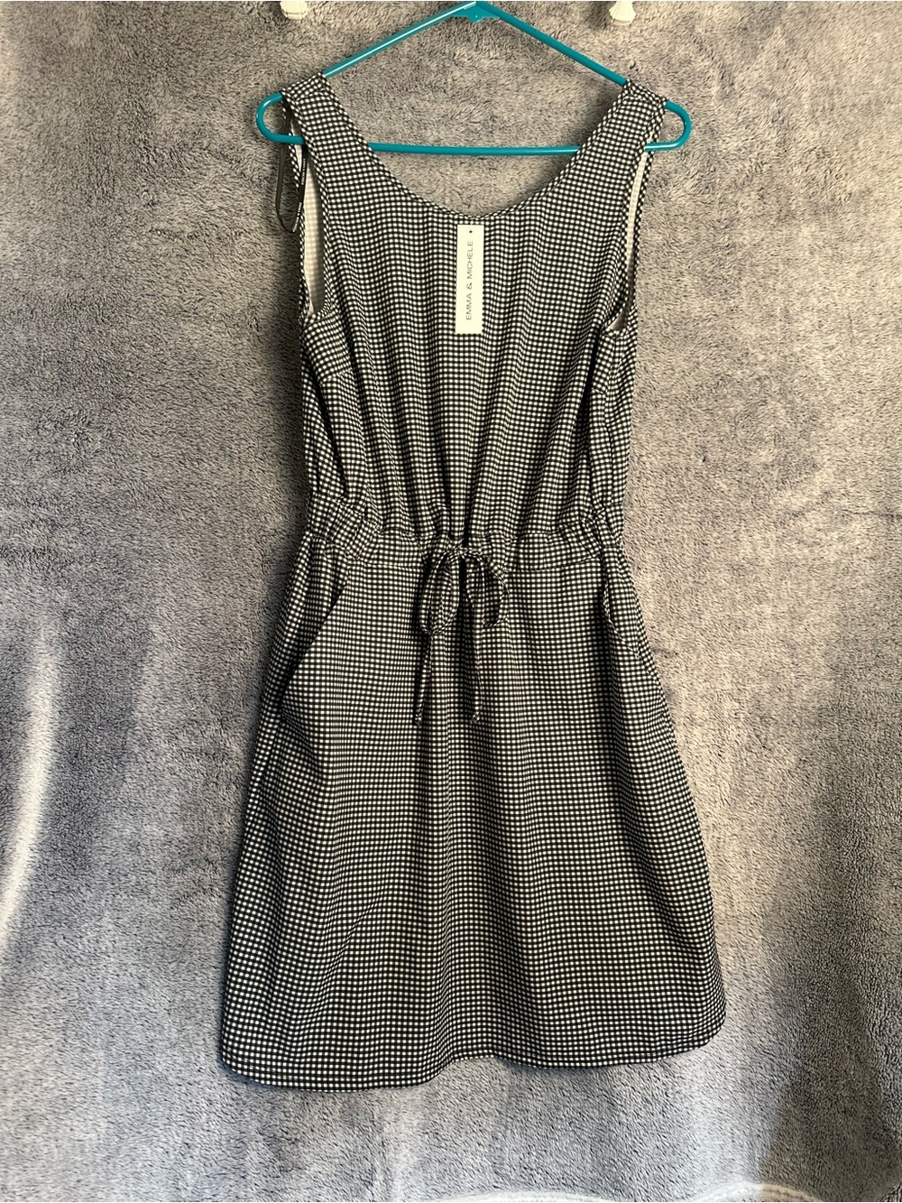 Emma & Michele Black and White Gingham Drawstring Mini Dress